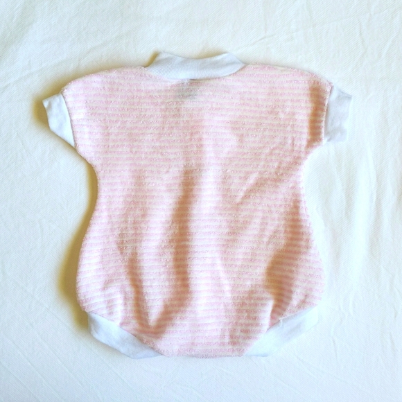 vintage teddy's choice pink & white striped snap terry romper playsuit 3 months - Picture 4 of 4